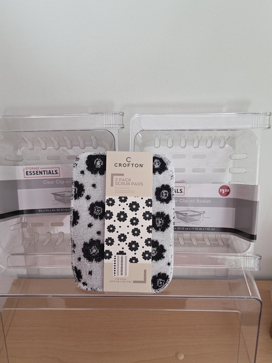 various Other - Croton Black & White Floral Scrub Pads - 2 Pack & 2 Clear Clip On Baskets